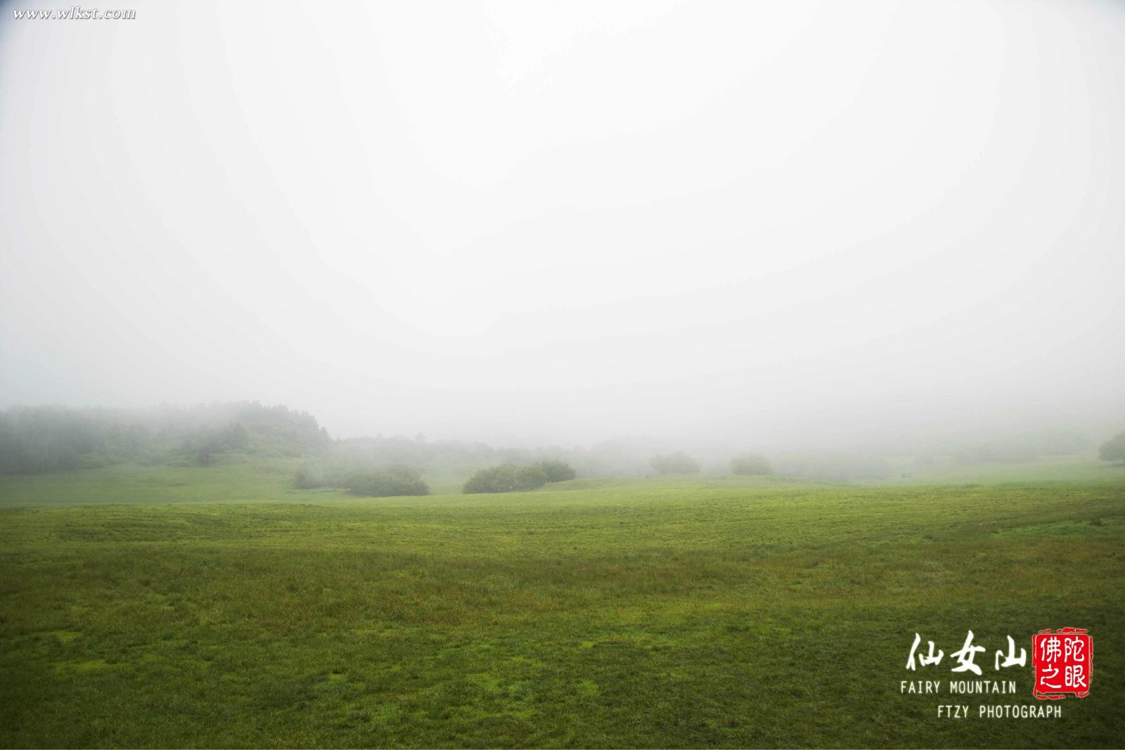 風吹走了大部分霧氣，瑞士風光的草原顯現(xiàn)了出來